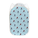 Ice Hockey Players Pattern Print Mesh Laundry Hamper