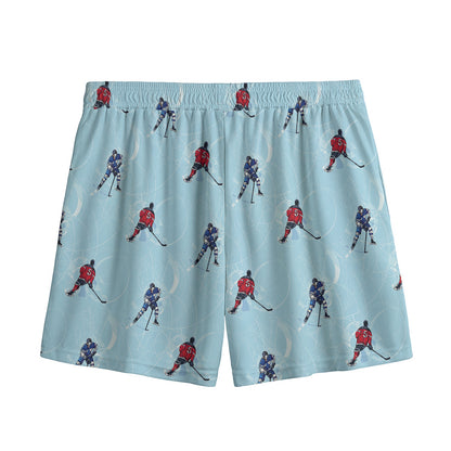 Ice Hockey Players Pattern Print Mesh Shorts