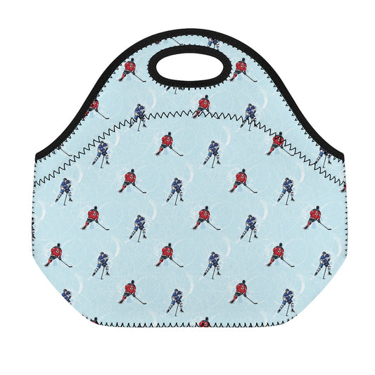 Ice Hockey Players Pattern Print Neoprene Lunch Bag