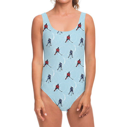 Ice Hockey Players Pattern Print One Piece Swimsuit