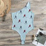Ice Hockey Players Pattern Print One Shoulder Bodysuit