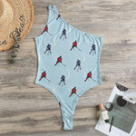 Ice Hockey Players Pattern Print One Shoulder Bodysuit