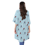 Ice Hockey Players Pattern Print Open Front Beach Cover Up