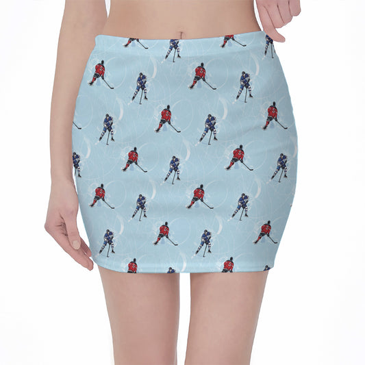 Ice Hockey Players Pattern Print Pencil Mini Skirt