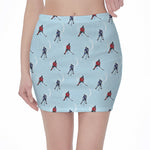 Ice Hockey Players Pattern Print Pencil Mini Skirt