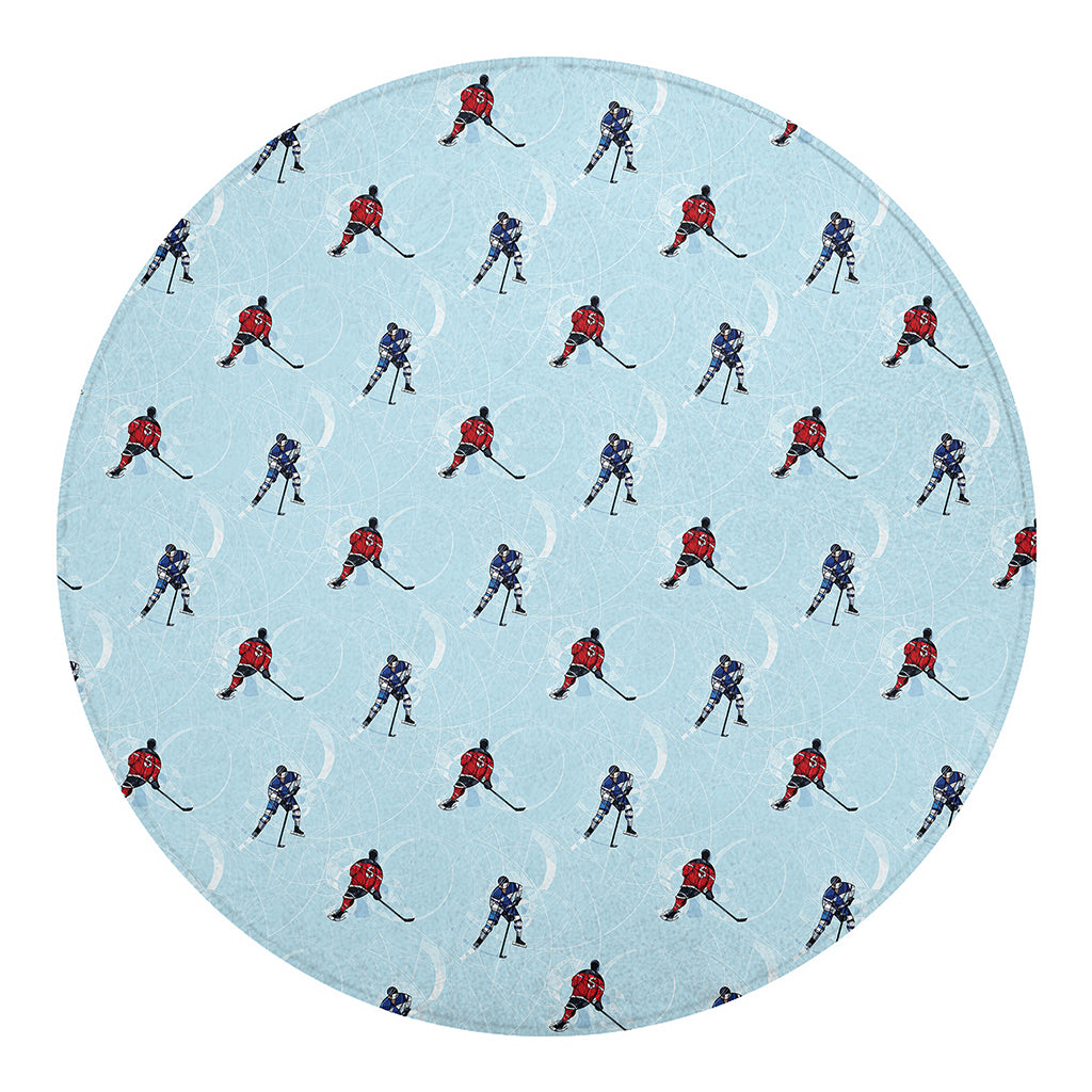 Ice Hockey Players Pattern Print Round Blanket