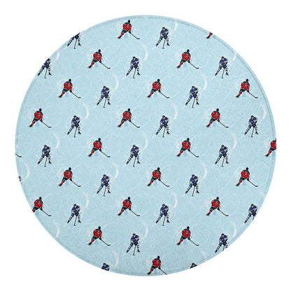 Ice Hockey Players Pattern Print Round Blanket