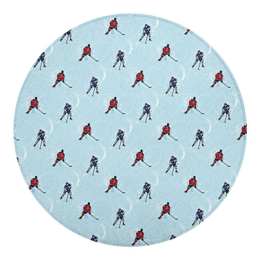 Ice Hockey Players Pattern Print Round Blanket