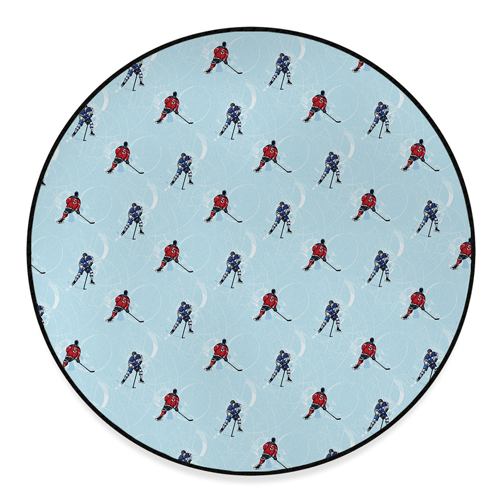 Ice Hockey Players Pattern Print Round Floor Mat