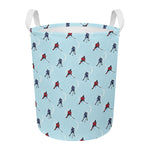 Ice Hockey Players Pattern Print Round Laundry Basket