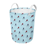 Ice Hockey Players Pattern Print Round Laundry Basket