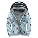 Ice Hockey Players Pattern Print Sherpa Lined Zip Up Hoodie