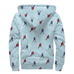Ice Hockey Players Pattern Print Sherpa Lined Zip Up Hoodie