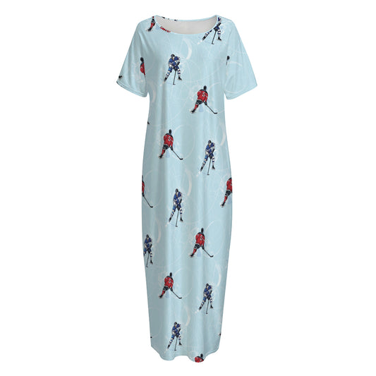 Ice Hockey Players Pattern Print Short Sleeve Long Nightdress