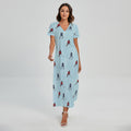 Ice Hockey Players Pattern Print Short Sleeve Maxi Dress