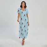 Ice Hockey Players Pattern Print Short Sleeve Maxi Dress