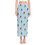 Ice Hockey Players Pattern Print Side Slit Maxi Skirt