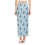 Ice Hockey Players Pattern Print Side Slit Maxi Skirt