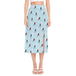 Ice Hockey Players Pattern Print Side Slit Midi Skirt