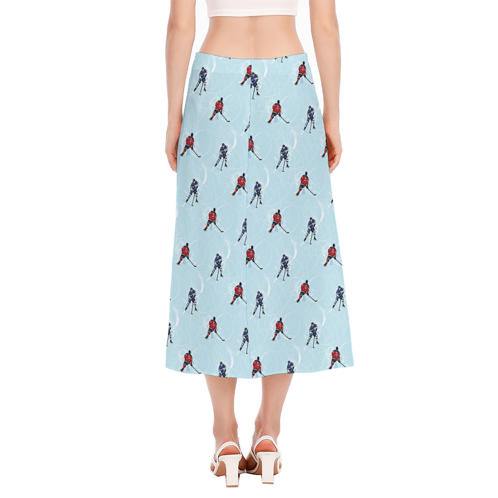 Ice Hockey Players Pattern Print Side Slit Midi Skirt