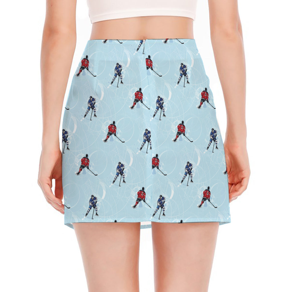 Ice Hockey Players Pattern Print Side Slit Mini Skirt