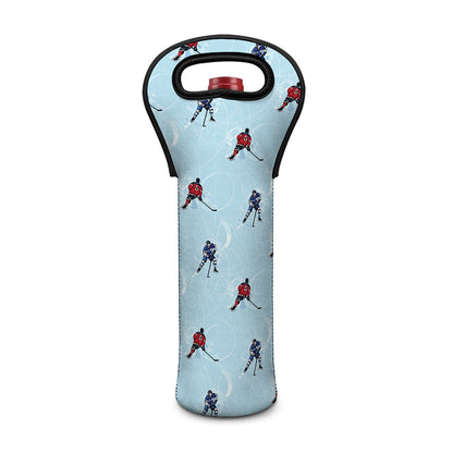 Ice Hockey Players Pattern Print Single Neoprene Wine Tote