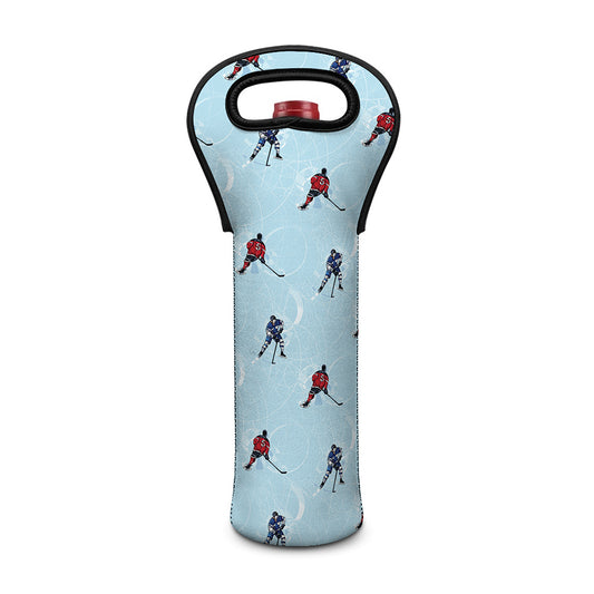 Ice Hockey Players Pattern Print Single Neoprene Wine Tote