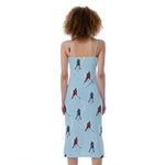 Ice Hockey Players Pattern Print Slim Fit Midi Cami Dress