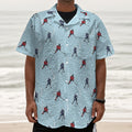 Ice Hockey Players Pattern Print Textured Short Sleeve Shirt