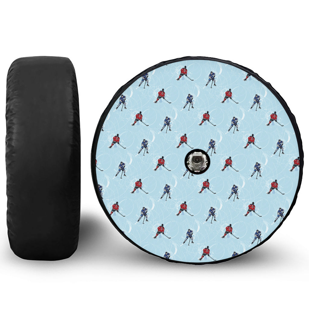 Ice Hockey Players Pattern Print Tire Cover With Camera Hole
