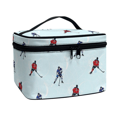Ice Hockey Players Pattern Print Travel Makeup Bag