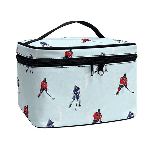 Ice Hockey Players Pattern Print Travel Makeup Bag