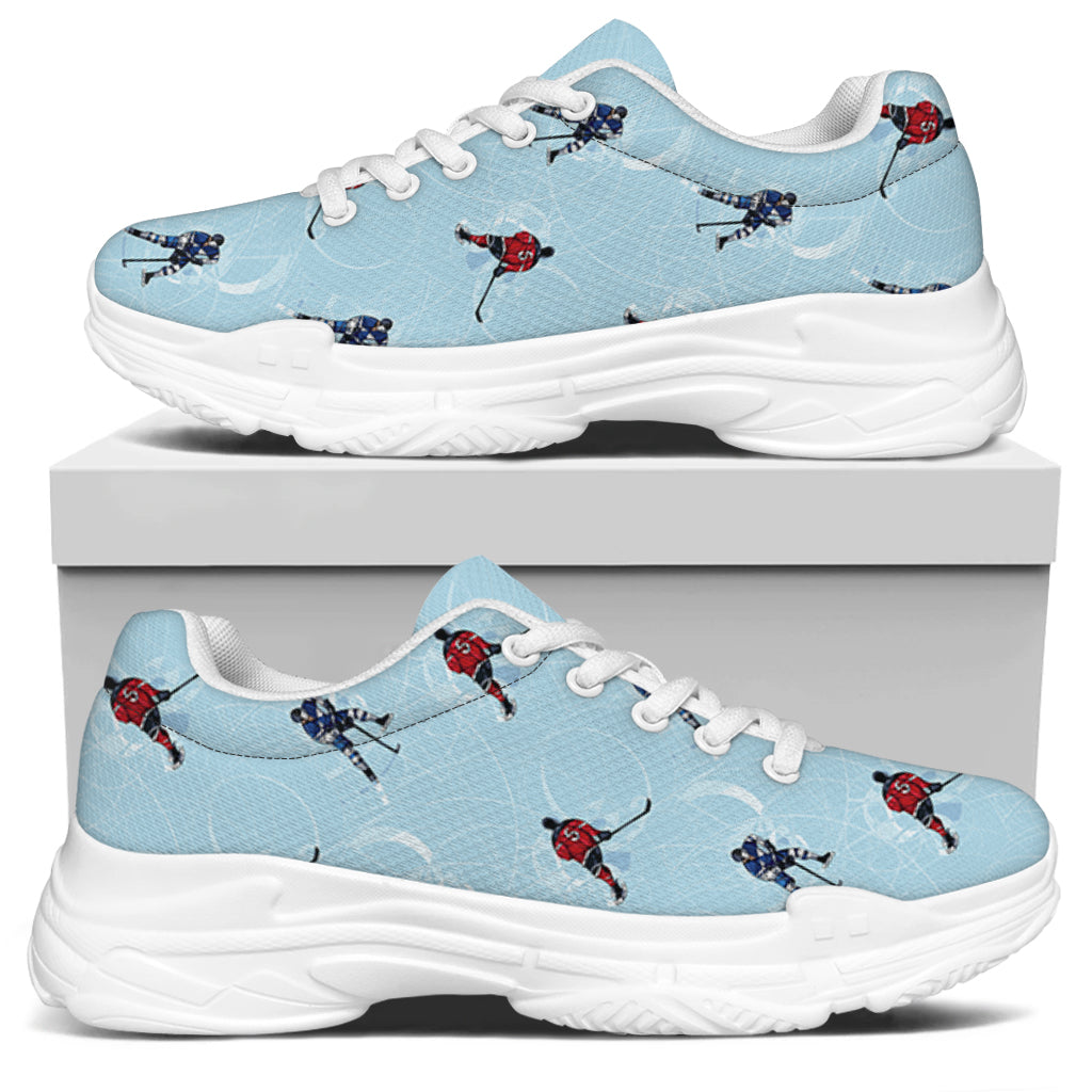 Ice Hockey Players Pattern Print White Chunky Shoes