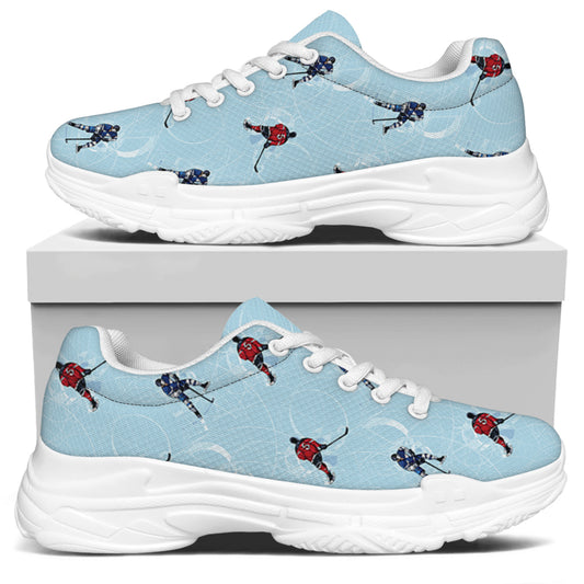 Ice Hockey Players Pattern Print White Chunky Shoes