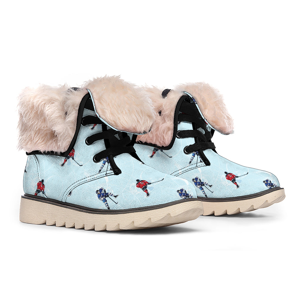 Ice Hockey Players Pattern Print Winter Boots
