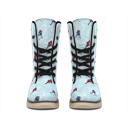 Ice Hockey Players Pattern Print Winter Boots