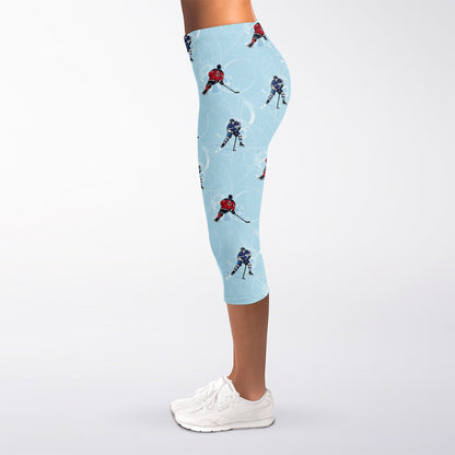 Ice Hockey Players Pattern Print Women's Capri Leggings