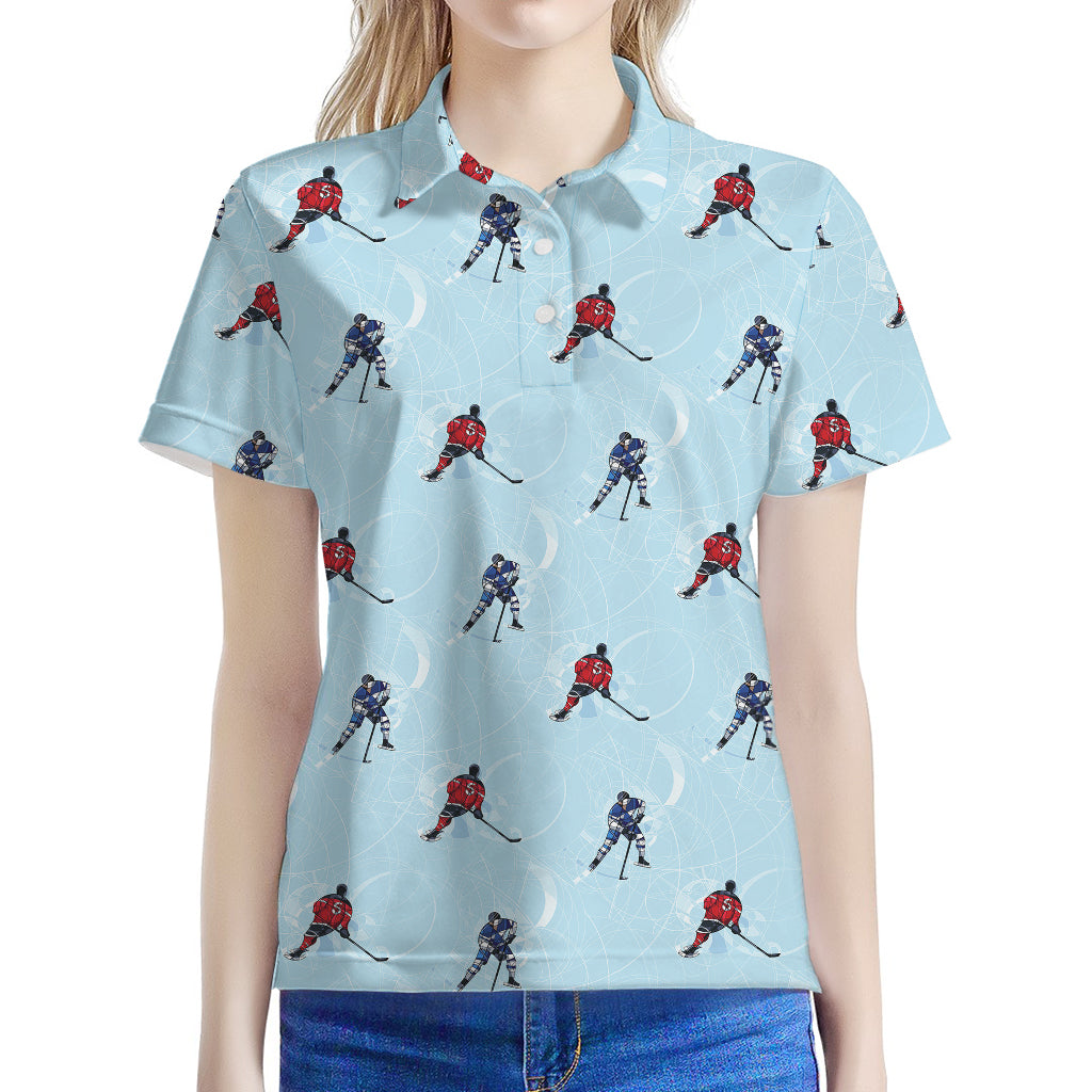 Ice Hockey Players Pattern Print Women's Polo Shirt