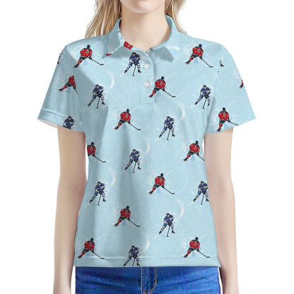 Ice Hockey Players Pattern Print Women's Polo Shirt