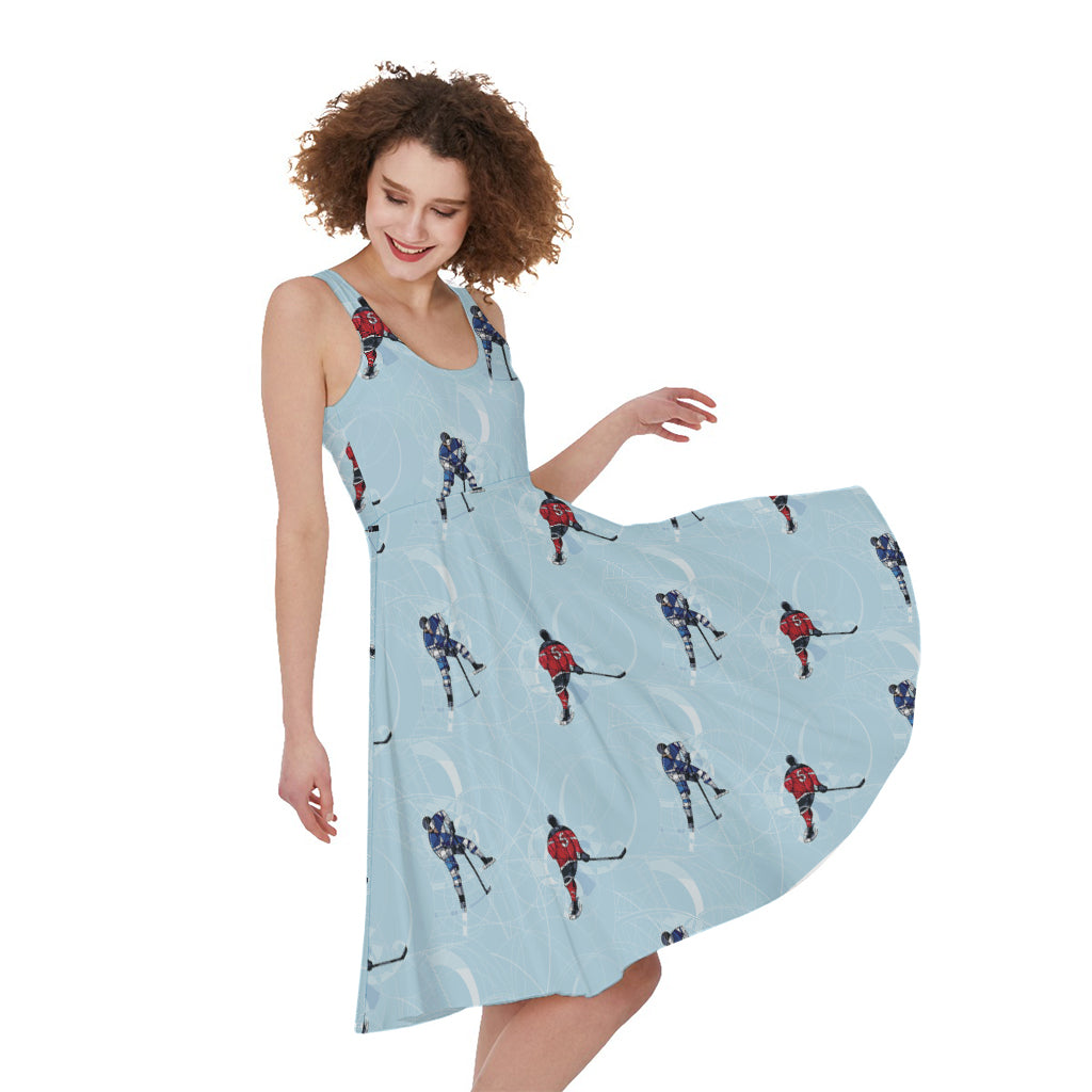 Ice Hockey Players Pattern Print Women's Sleeveless Dress
