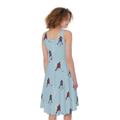 Ice Hockey Players Pattern Print Women's Sleeveless Dress