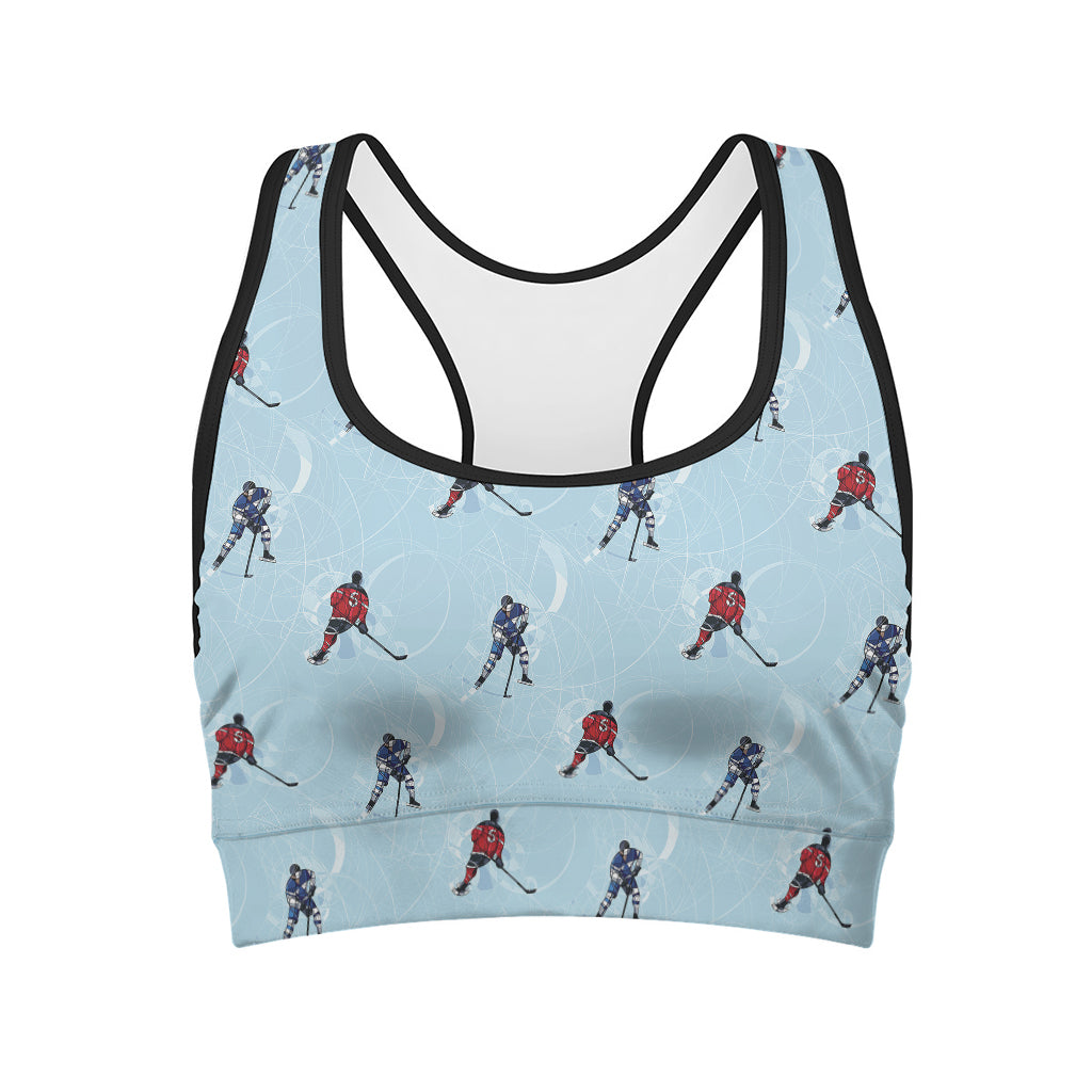 Ice Hockey Players Pattern Print Women's Sports Bra