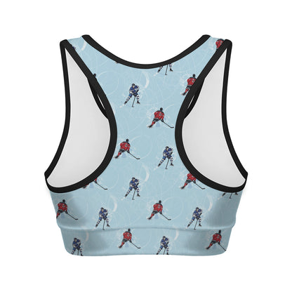 Ice Hockey Players Pattern Print Women's Sports Bra