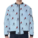 Ice Hockey Players Pattern Print Zip Sleeve Bomber Jacket