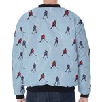 Ice Hockey Players Pattern Print Zip Sleeve Bomber Jacket
