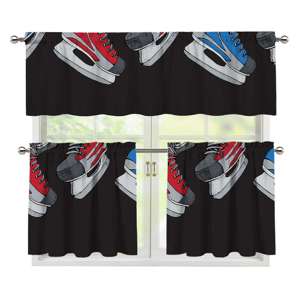 Ice Hockey Skates Print 3 Piece Kitchen Curtains