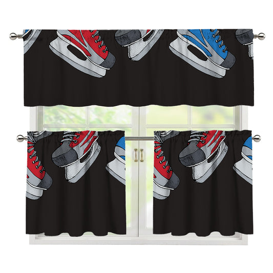 Ice Hockey Skates Print 3 Piece Kitchen Curtains