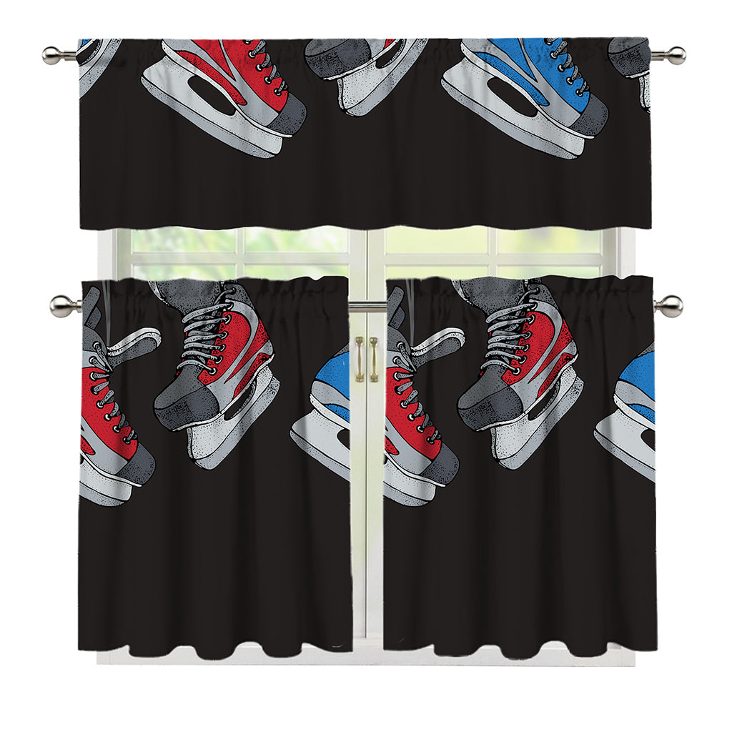 Ice Hockey Skates Print 3 Piece Kitchen Curtains