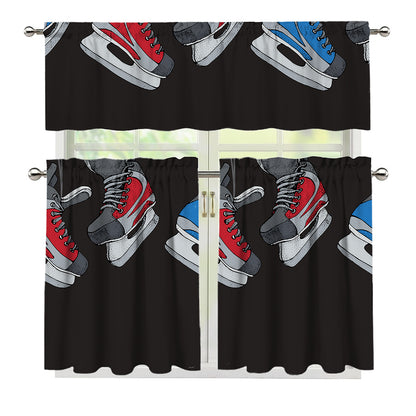Ice Hockey Skates Print 3 Piece Kitchen Curtains