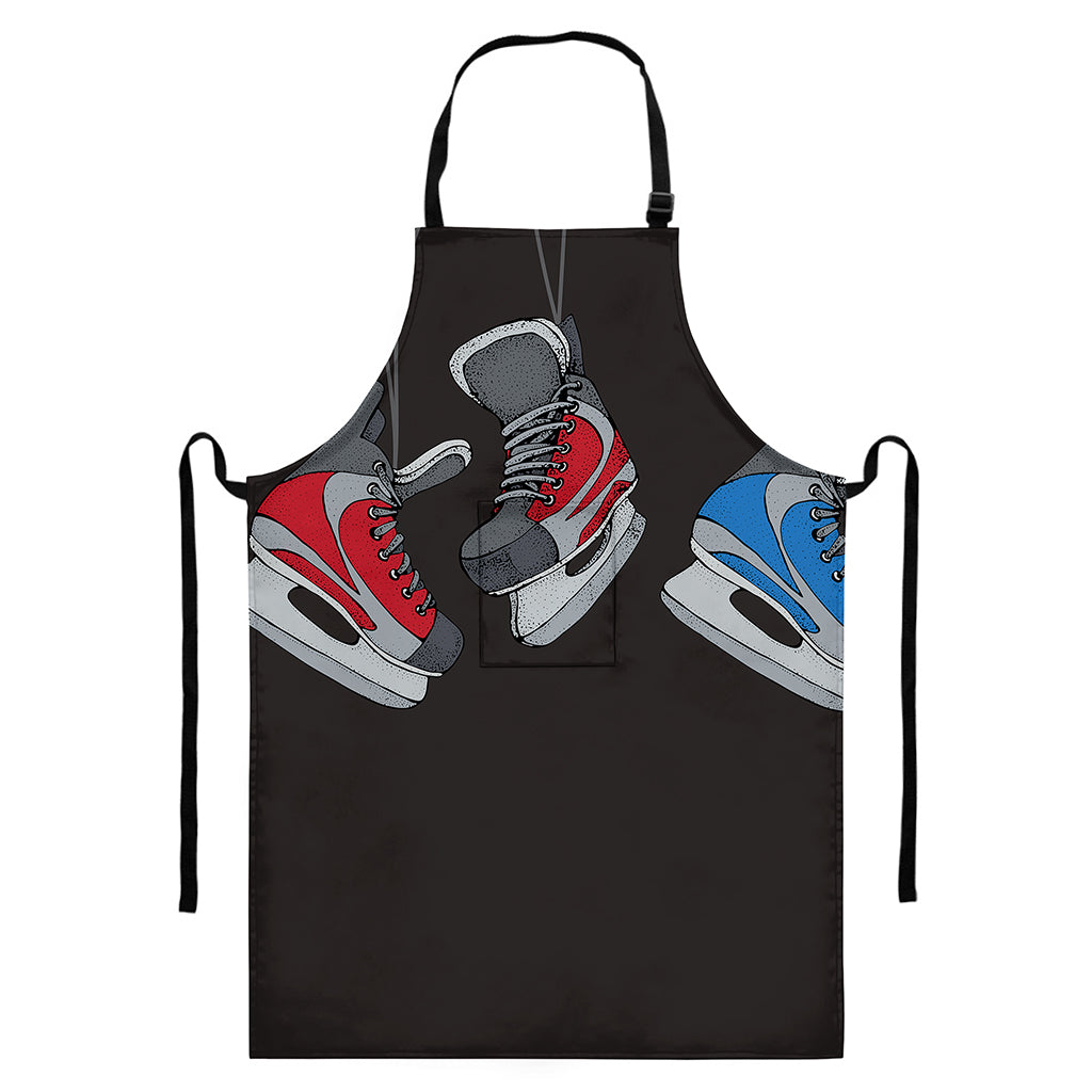Ice Hockey Skates Print Bib Apron With Pocket